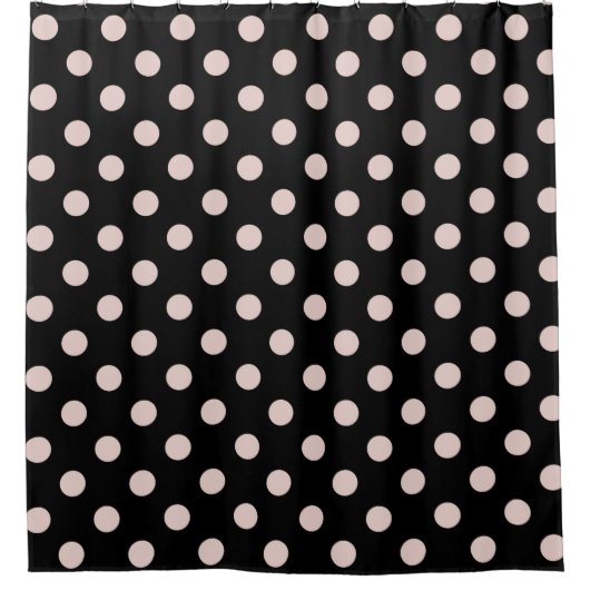 Zwart-witroze lichtroze pooldots douchegordijn (Voorkant)
