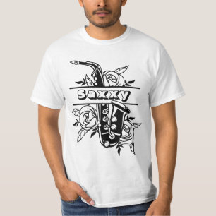 Zwart-witsaxxy Saxophone, muzikant T-shirt