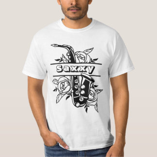 Zwart-witsaxxy Saxophone, muzikant T-shirt