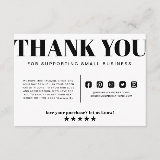 Zwart-witscherm Hartelijk dank voor uw bestelling  Informatiekaartje (Voorkant)