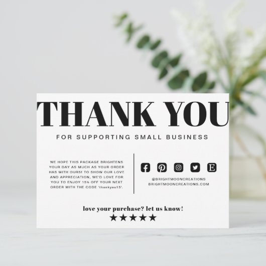 Zwart-witscherm Hartelijk dank voor uw bestelling  Informatiekaartje (Staand voorkant)