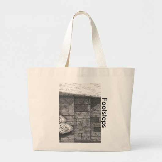 Zwart-witschets Tekening "voetstappen" Grote Tote Bag (Voorkant)