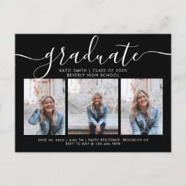Zwart witscript Afstuderen 3 Foto Uitnodiging Briefkaart