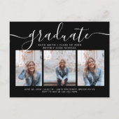 Zwart witscript Afstuderen 3 Foto Uitnodiging Briefkaart (Voorkant)