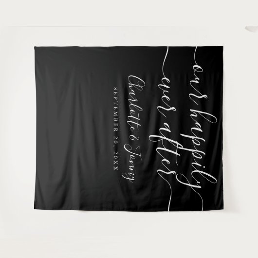 Zwart-witscript bruiloft Foto Booth Prop Wandkleed (Voorkant (horizontaal))