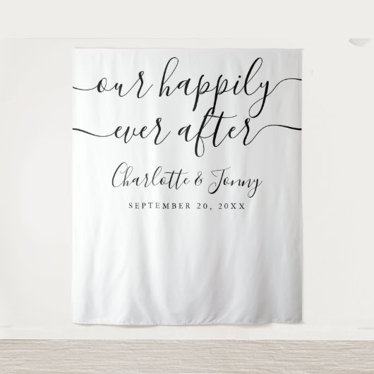 Zwart-witscript bruiloft Foto Booth Prop Wandkleed (Voorkant)