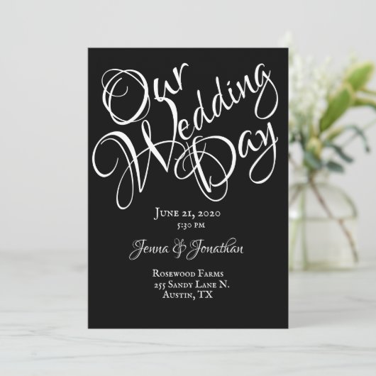 zwart-witscript bruiloft kaart (Staand voorkant)