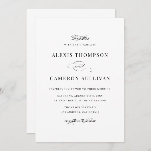 Zwart-witscript bruiloft kaart (Voorkant / Achterkant)