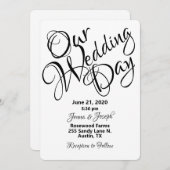 Zwart-witscript bruiloft kaart (Voorkant / Achterkant)