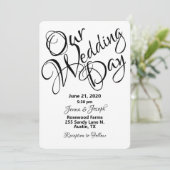 Zwart-witscript bruiloft kaart (Staand voorkant)