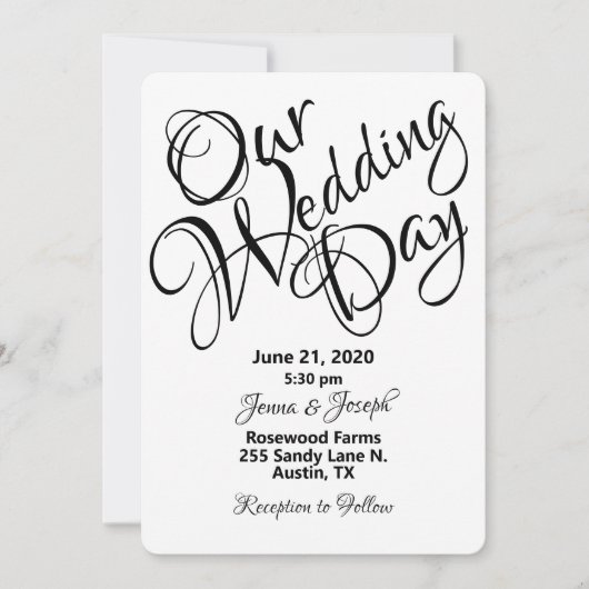 Zwart-witscript bruiloft kaart (Voorkant)