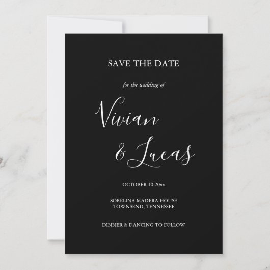 Zwart-witscript bruiloft opslaan Datum Save The Date (Voorkant)