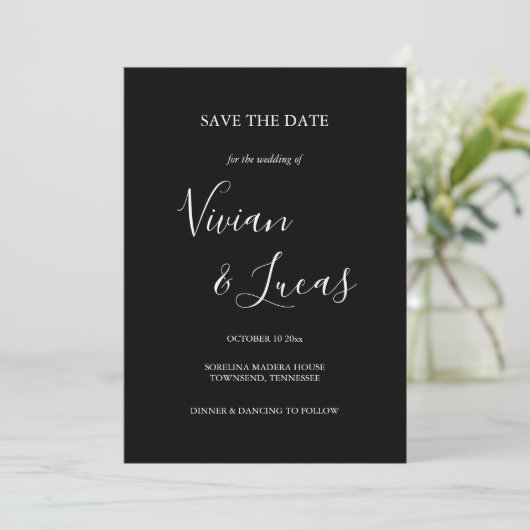 Zwart-witscript bruiloft opslaan Datum Save The Date (Staand voorkant)