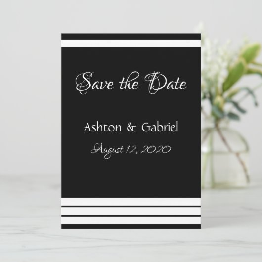  zwart-witscript bruiloft save the date (Staand voorkant)
