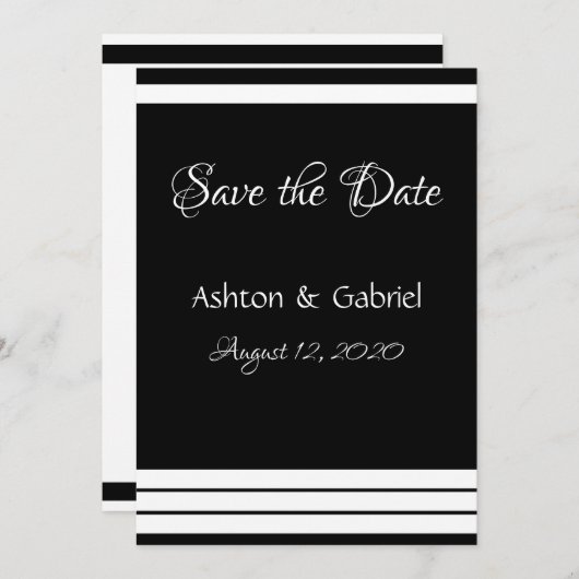  zwart-witscript bruiloft save the date (Voorkant / Achterkant)