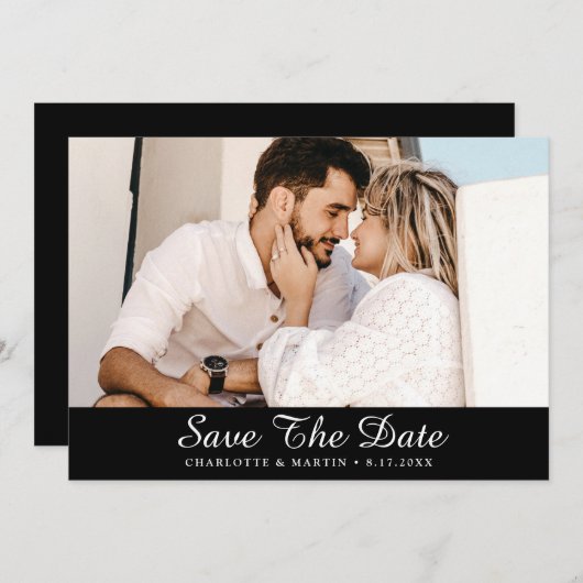 Zwart-witscript foto's opslaan Datumkaarten Save The Date (Voorkant / Achterkant)