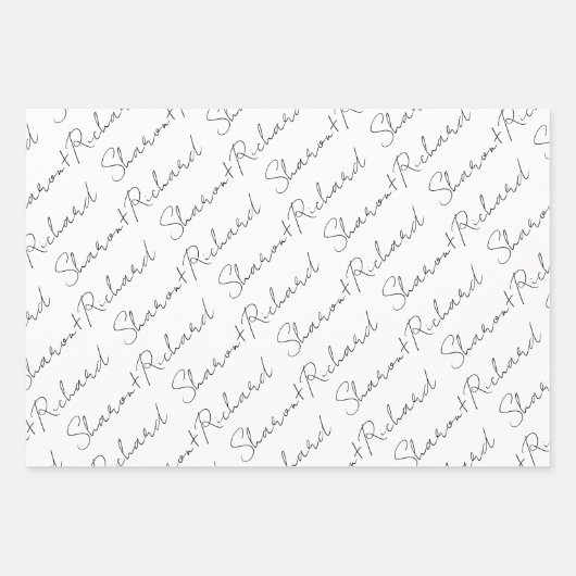 Zwart-witscript kalligrafiennamen bruiloft inpakpapier vel (Voorkant 3)