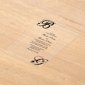 Zwart-witscript monogram bruiloft acryl uitnodigingen (Laagn)