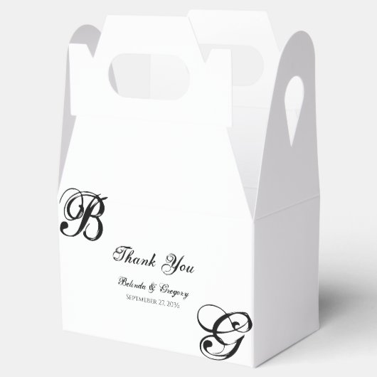 Zwart-witscript monogram bruiloft bedankdoosjes (Geopend)