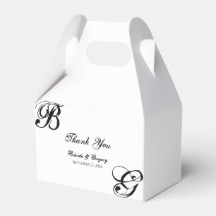 Zwart-witscript monogram bruiloft bedankdoosjes