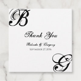 Zwart-witscript monogram bruiloft bedankjes labels