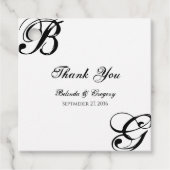 Zwart-witscript monogram bruiloft bedankjes labels (Voorkant)