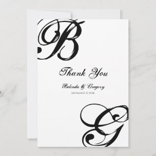 Zwart-witscript monogram bruiloft bedankkaart