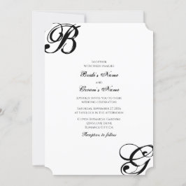 Zwart-witscript monogram bruiloft kaart