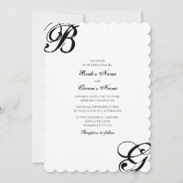 Zwart-witscript monogram bruiloft kaart