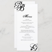 Zwart-witscript monogram bruiloft menu (Voorkant / Achterkant)