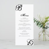 Zwart-witscript monogram bruiloft menu (Staand voorkant)