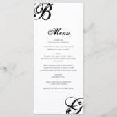 Zwart-witscript monogram bruiloft menu (Voorkant)