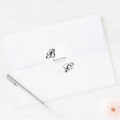 Zwart-witscript monogram bruiloft ronde sticker (Envelop)