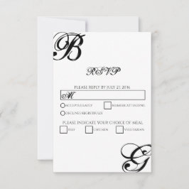 Zwart-witscript monogram bruiloft RSVP kaartje