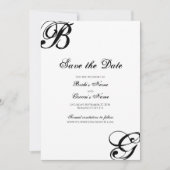 Zwart-witscript monogram bruiloft save the date (Voorkant)
