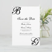 Zwart-witscript monogram bruiloft save the date (Staand voorkant)