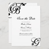 Zwart-witscript monogram bruiloft save the date (Voorkant / Achterkant)