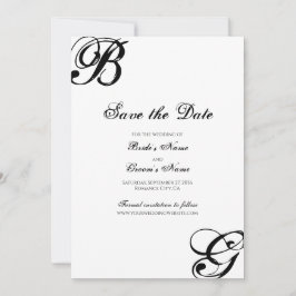 Zwart-witscript monogram bruiloft save the date
