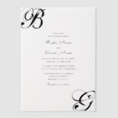 Zwart-witscript monogram bruiloft vellum uitnodigingen (Voorkant)