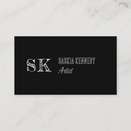 Zwart-witscript professionele monogram kunstenaar visitekaartje (Voorkant)