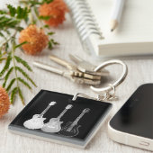 Zwart-witsemini Akoestische gitaarmonochrome kunst Sleutelhanger (Voorkant Rechts)