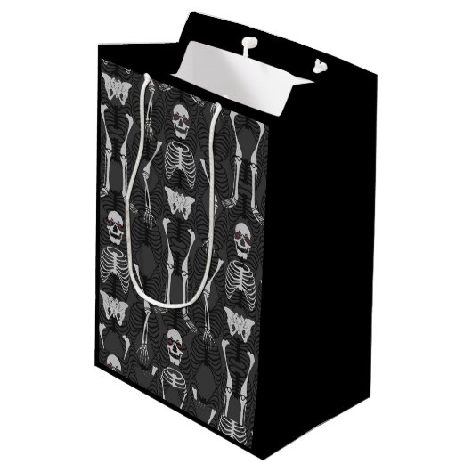 Zwart-witskeletten Halloween Medium Cadeauzakje (Achterkant Gekanteld)