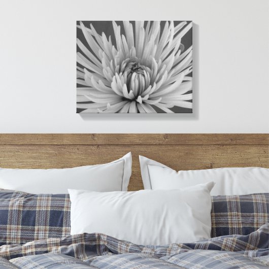 Zwart-witspin Chrysanthemum Flower Canvas Afdruk (Insitu (Slaapkamer))