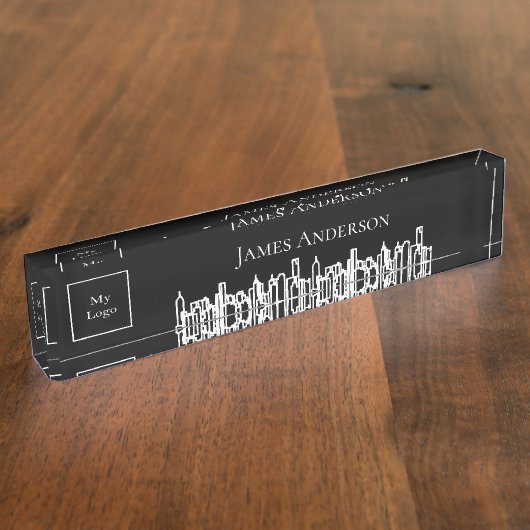 Zwart witstadskyline zakelijk logo naambordje (Zijkant)