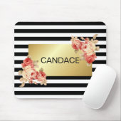 Zwart-witstreep en goud met  Rozen Muismat (Met muis)