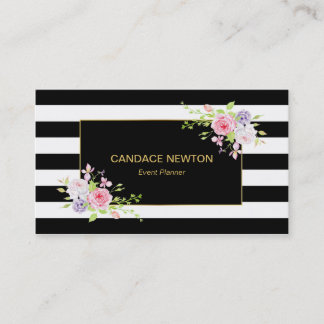 Zwart-witstreep met Rozen voor Gold en Waterverf Visitekaartje