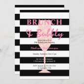 Zwart-witstrook | Roze Champagne Birthday Kaart (Voorkant / Achterkant)