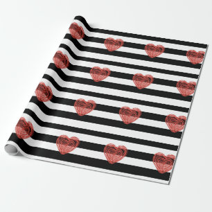 Zwart-witstropen met rood-witwandelpapier cadeaupapier