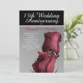 Zwart Witte 15de Huwelijksjubileum Rode Rozen Kaart (Staand voorkant)