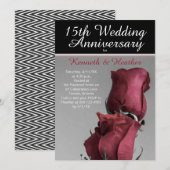 Zwart Witte 15de Huwelijksjubileum Rode Rozen Kaart (Voorkant / Achterkant)
